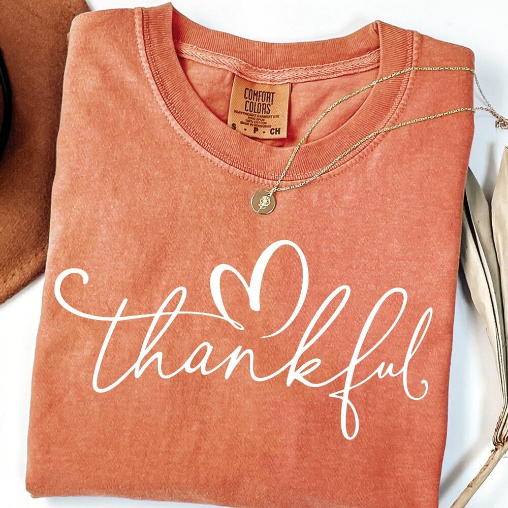 New Womens Thankful Thanksgiving Fall Season Comfort Colors® 100% Cotton T-shirt